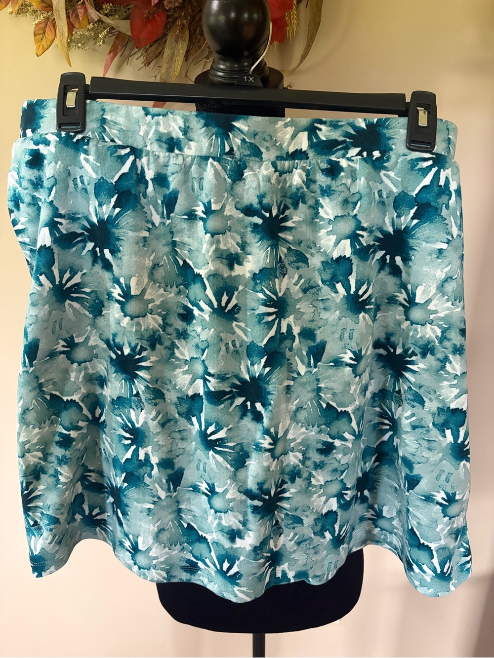 Teal Floral Watercolor Circle Skirt by